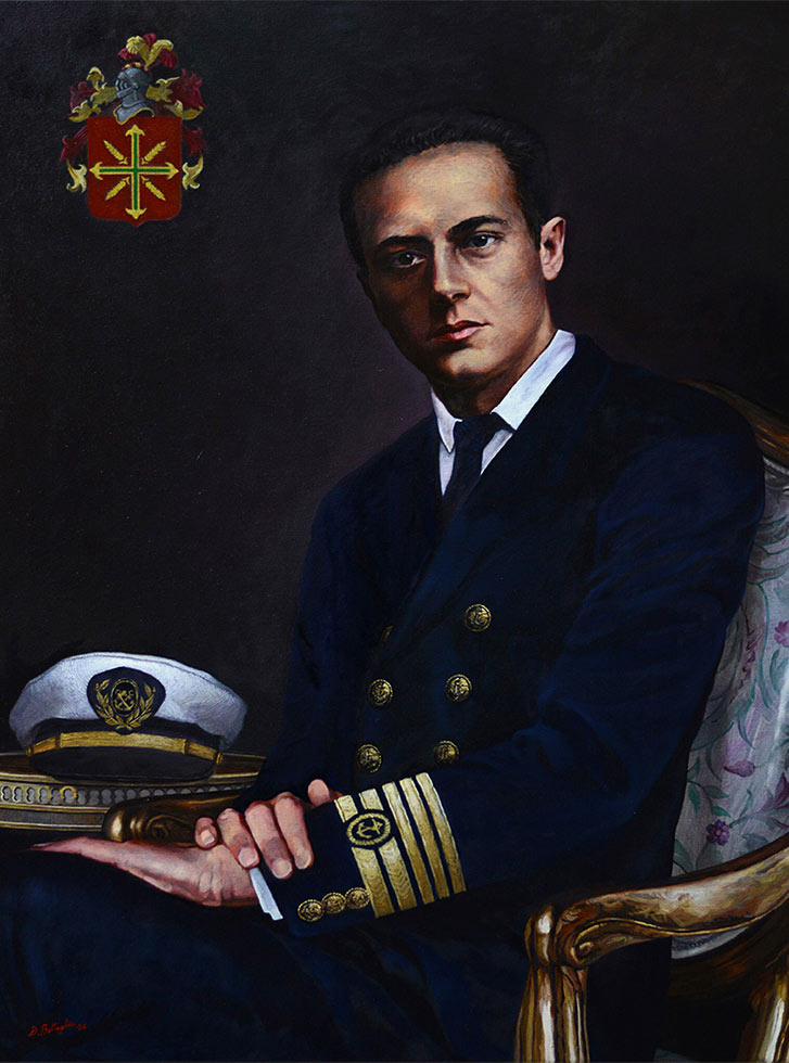 Retrato histórico de Álvaro Lorenzo de Lugo y Álvarez (Santa Cruz de la Palma 1902 - 1953), capitán de la Marina Mercante - Óleo y acrílico sobre lienzo, 73x54 cm, año 2026. Colección privada.
